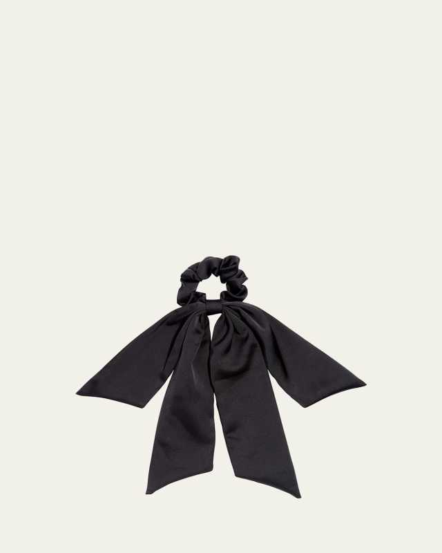 Playa Bow Satin Scrunchie Ponytail Holder, Black